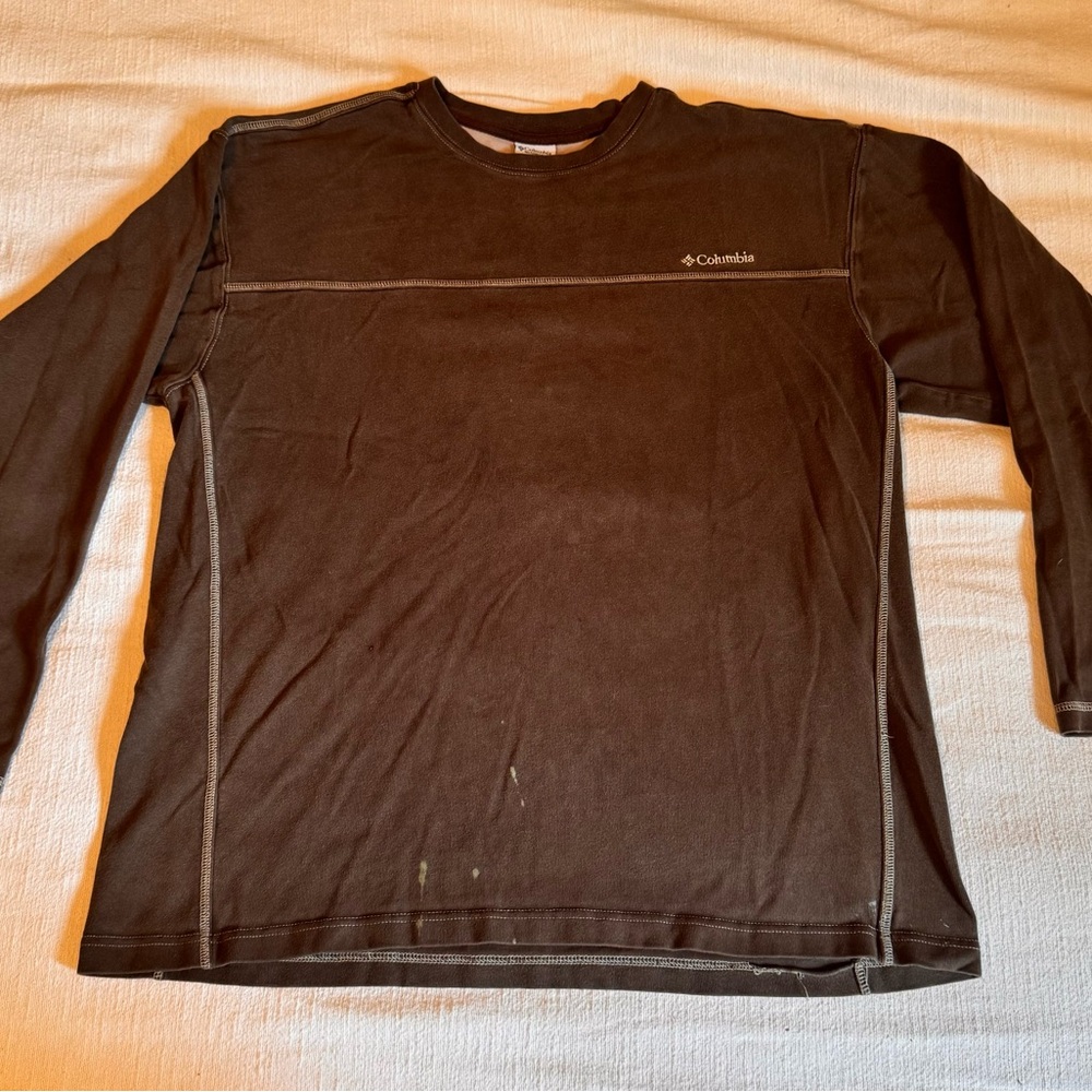 XL Mens Columbia Brown Thick Long Sleeve Crew Neck Work Shirt